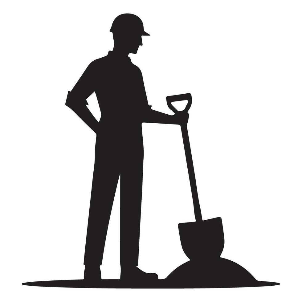 Construction Worker Silhouette with Shovel Digging Ground Representing Labor vector