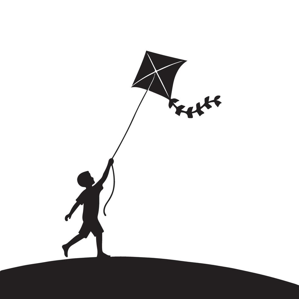 Boy flying kite silhouette illustration capturing childhood dreams and playful imagination vector