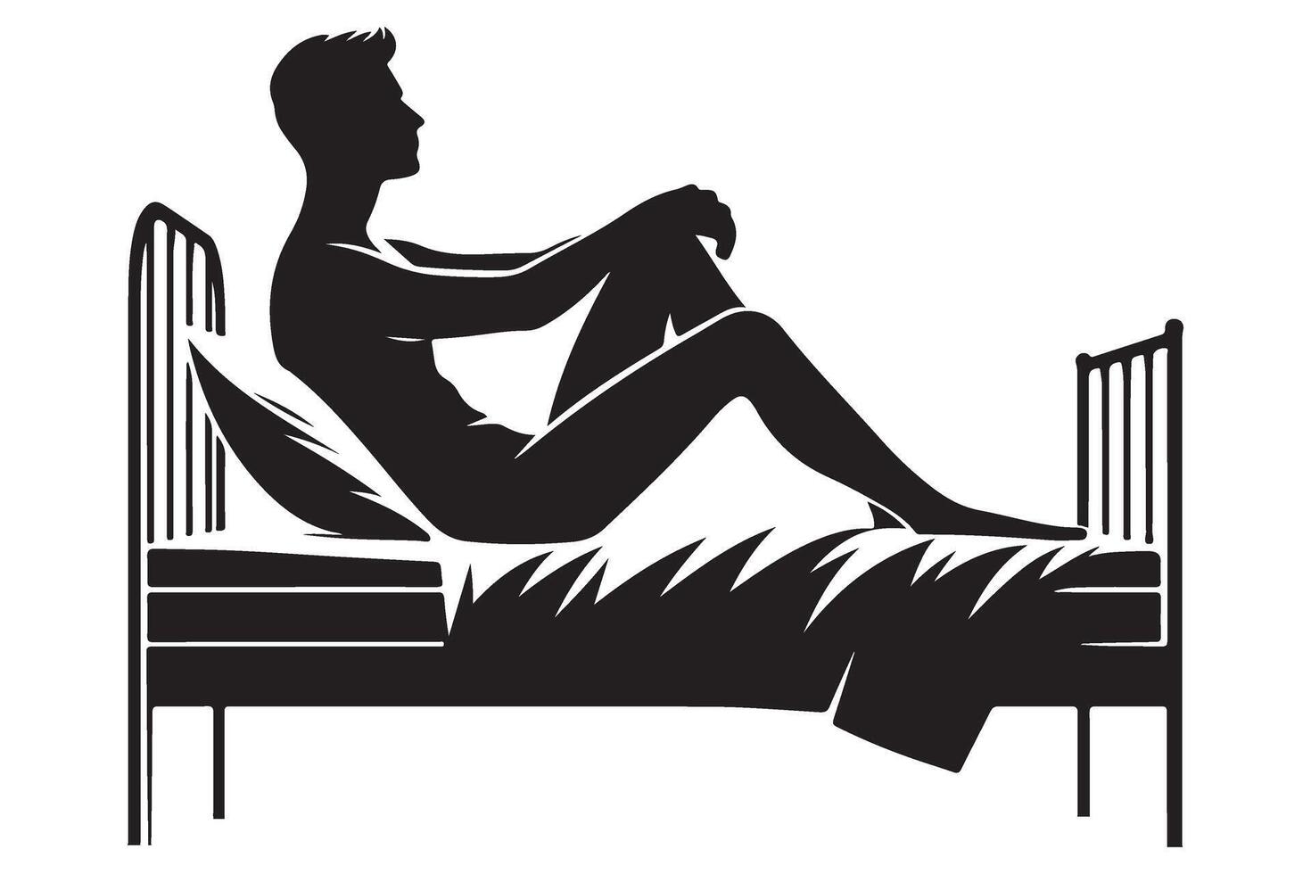 Silhouette Man Sitting on Bed Relaxing Leisure Time Illustration vector