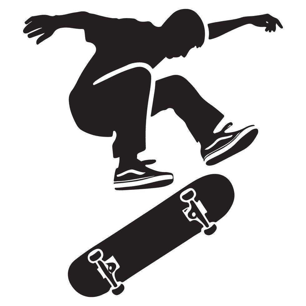 Skateboarder Silhouette Performing Aerial Trick Capturing Motion and Dynamic Action vector