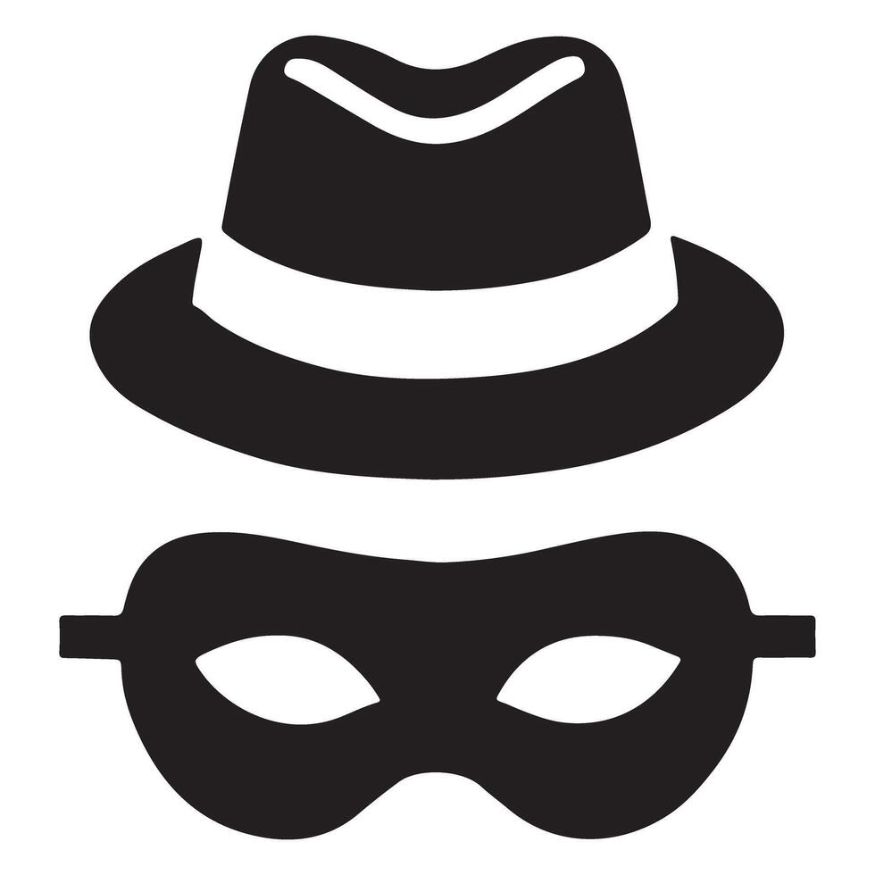 Classic Thief Silhouette Mask Hat Icon for Disguise Design vector