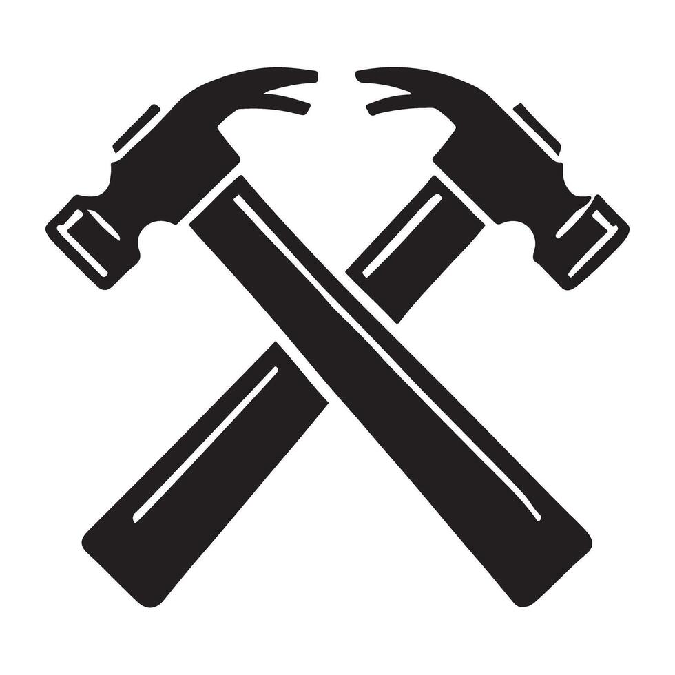 Crossed Hammer Tools Silhouette Construction And Building Icon Image vector