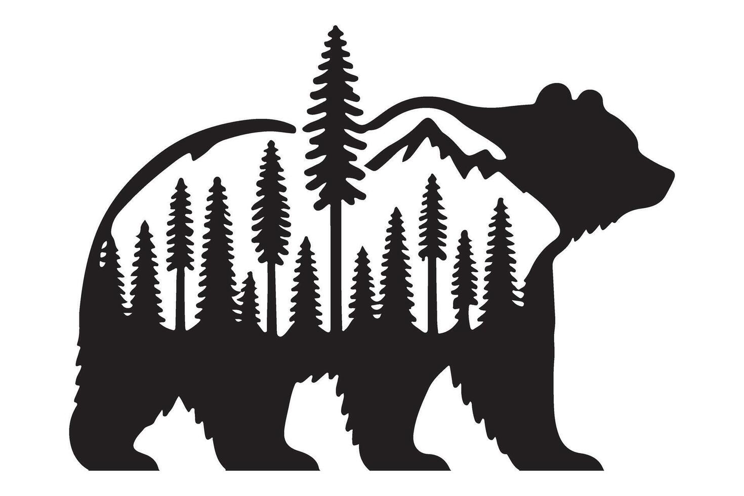 Bear Silhouette Mountain Forest Design for Outdoor Adventure vector