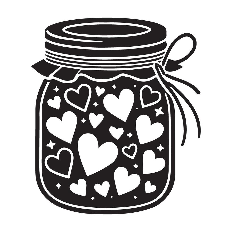 Heart Filled Jar Icon Decorative Bow Illustration Silhouette vector