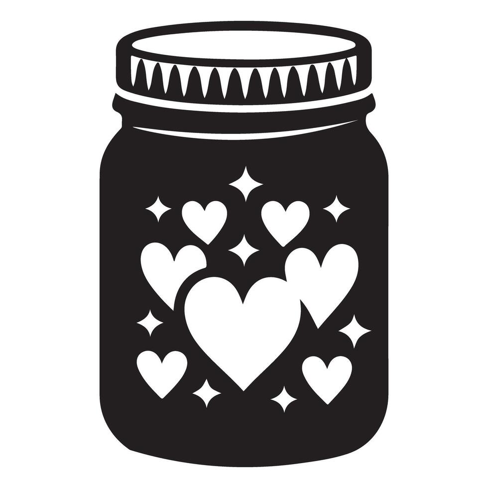 Modern Heart Filled Jar With Stars Silhouette Illustration vector