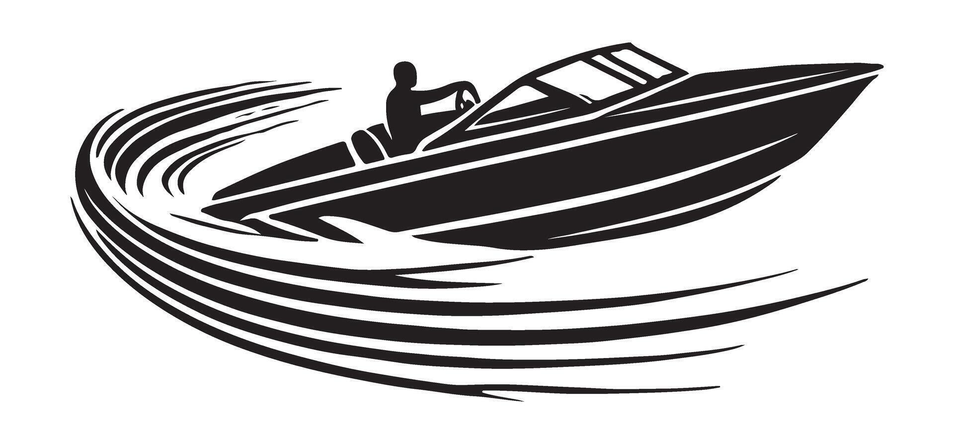 Water Sports Silhouette Illustration of High Speed Turning Boat vector