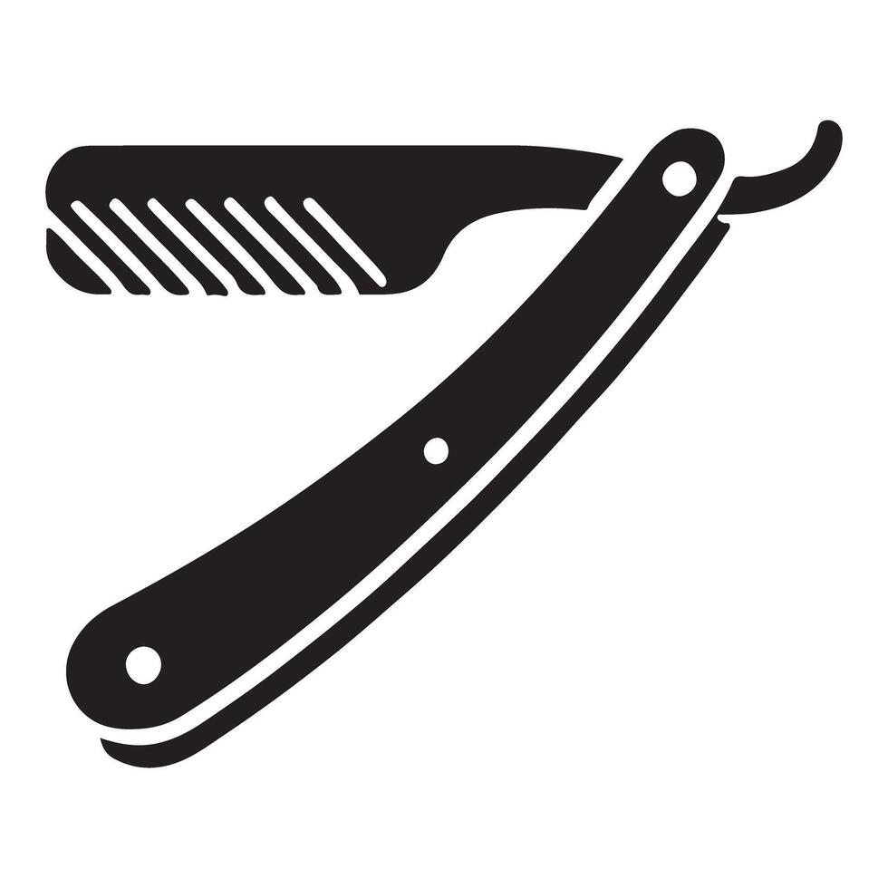 Barber's Straight Razor with Comb Illustration Professional Grooming Tools vector