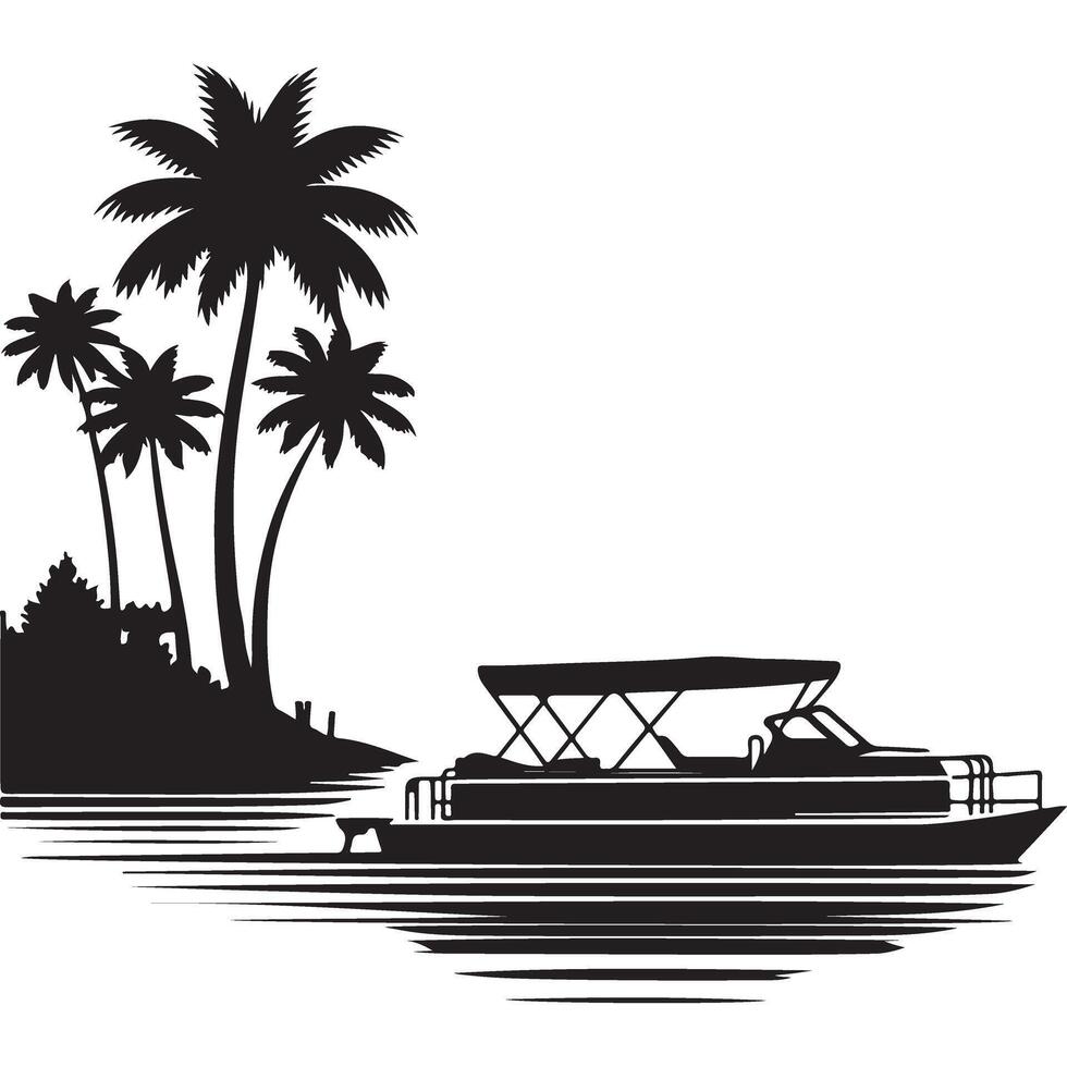 Relaxing Pontoon Boat Trip on Tropical Island Silhouette vector