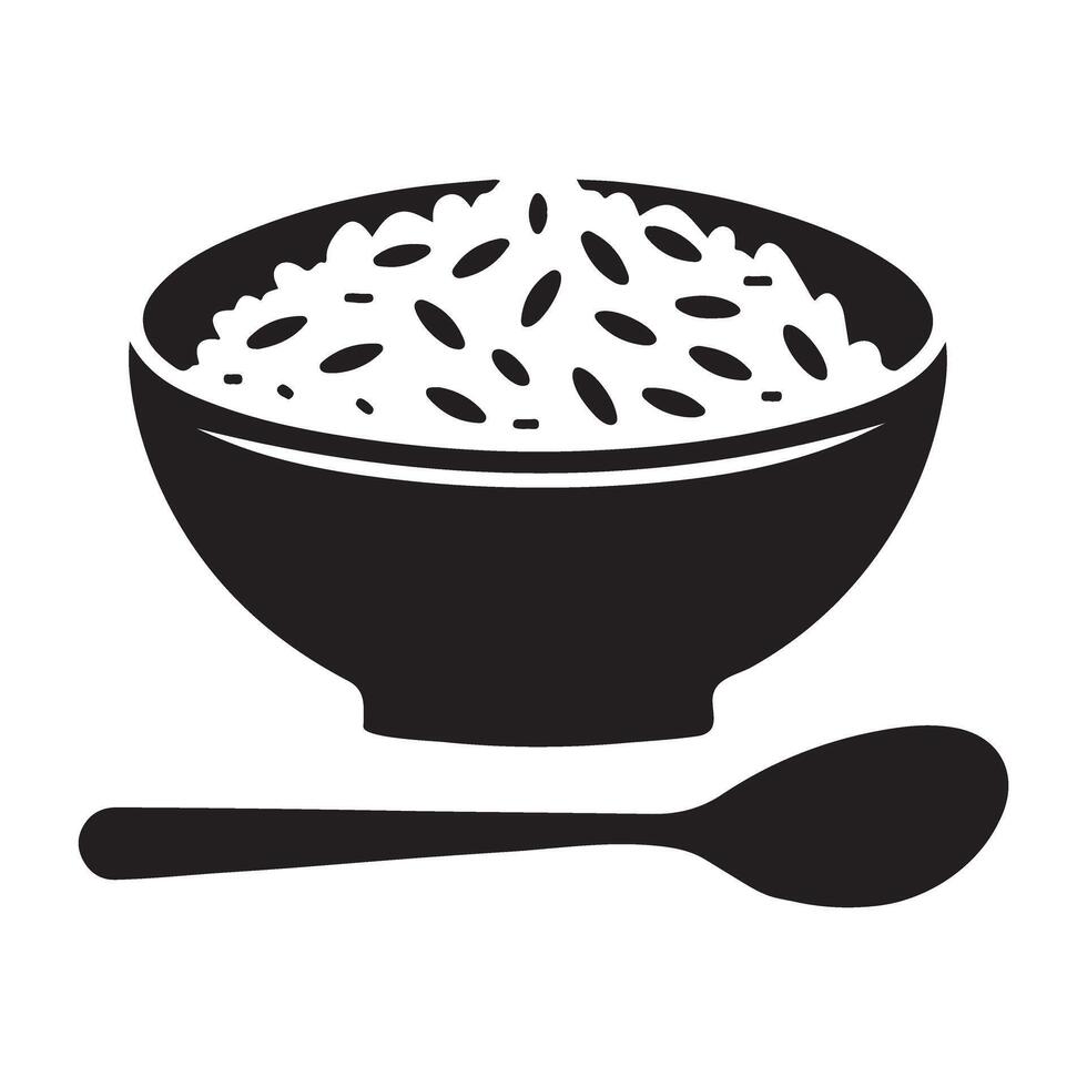 Elegant Silhouette Rice Bowl with Spoon Graphic Design Template vector