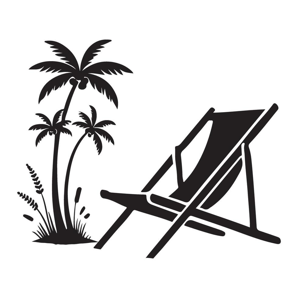 Relaxing Tropical Beach Scene Illustration with Palm Trees and Chair vector