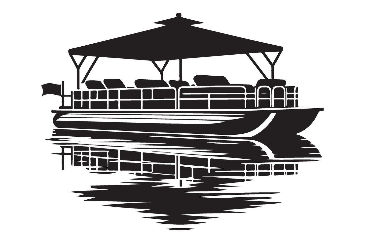 Pontoon Boat Silhouette Reflection on Serene Lake Water vector