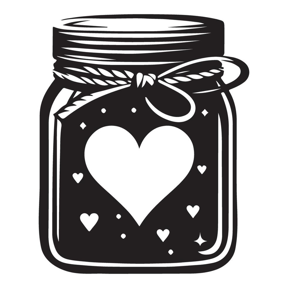 Mason Jar With Heart Silhouette Illustration Art Design vector