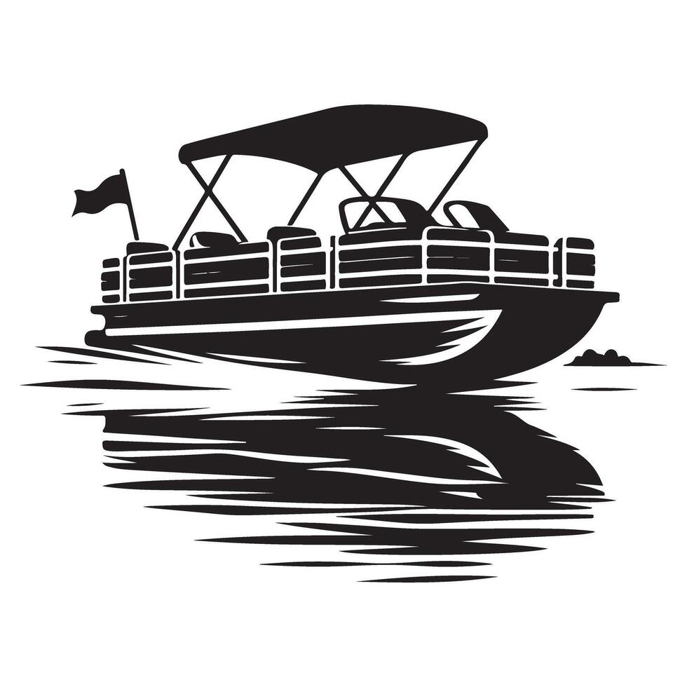 Modern Pontoon Boat Silhouette Artwork on Rippling Water vector