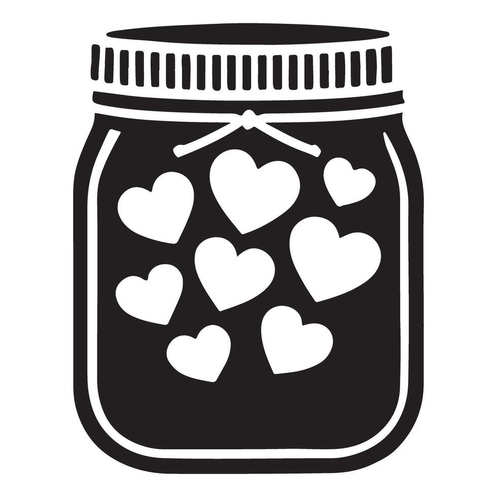 Minimalist Heart Filled Jar Silhouette Isolated Illustration Design vector