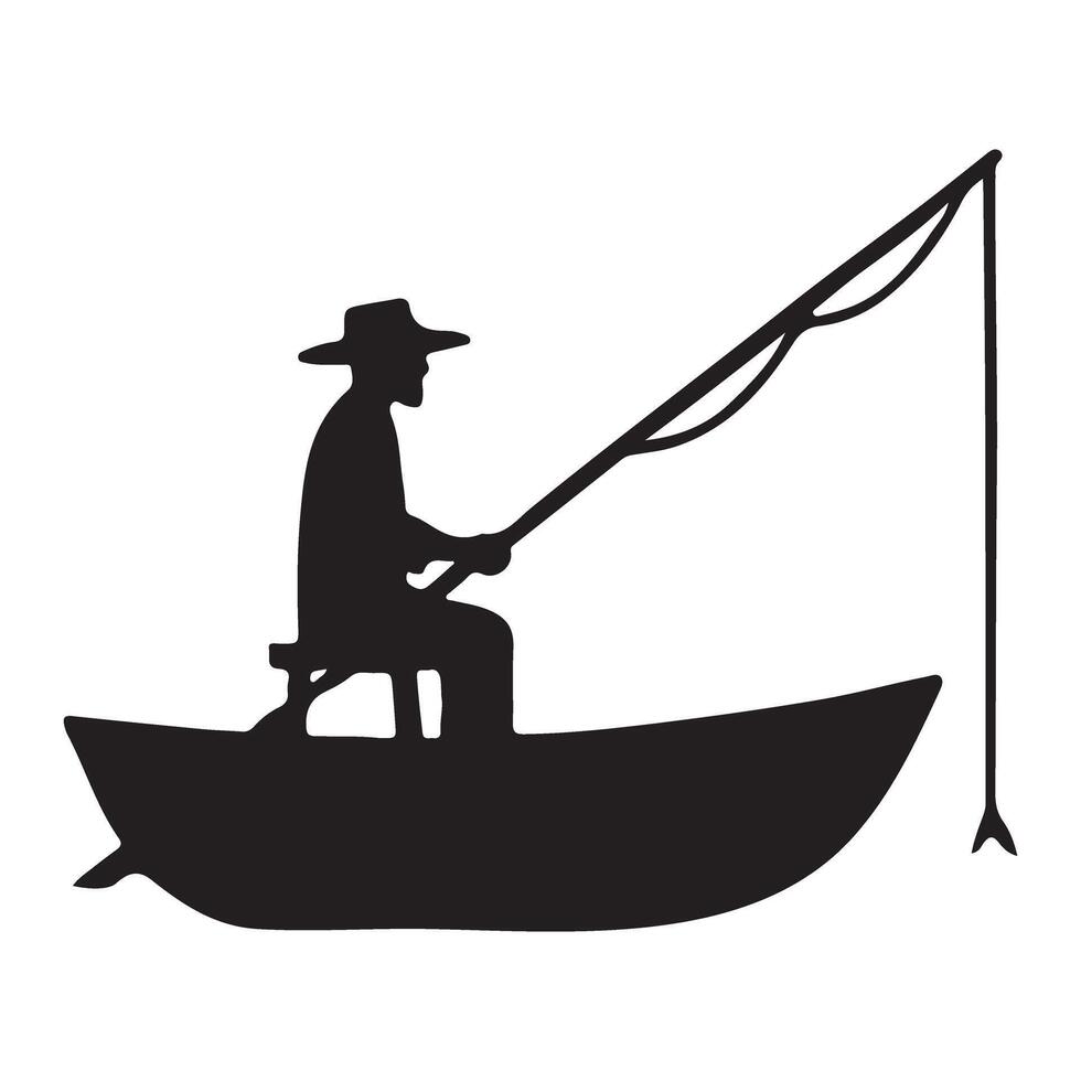 Silhouette Fisherman on a Boat Image Enjoying Peaceful Fishing vector