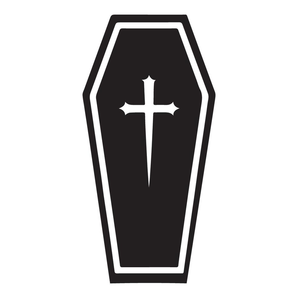 Elegant Black Coffin Silhouette with Cross Graphic Element vector