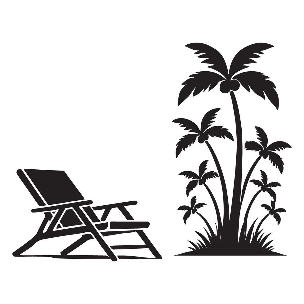 Beach Chair Near Palm Tree Group Silhouette Artwork Design vector