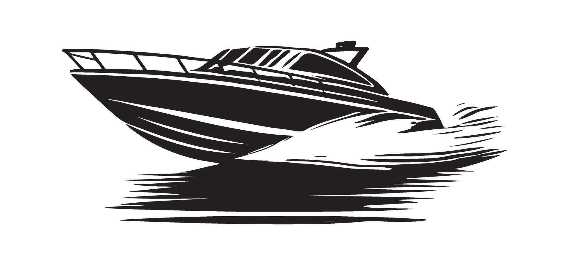 Powerboat Silhouette Illustration Racing Through Choppy Water vector