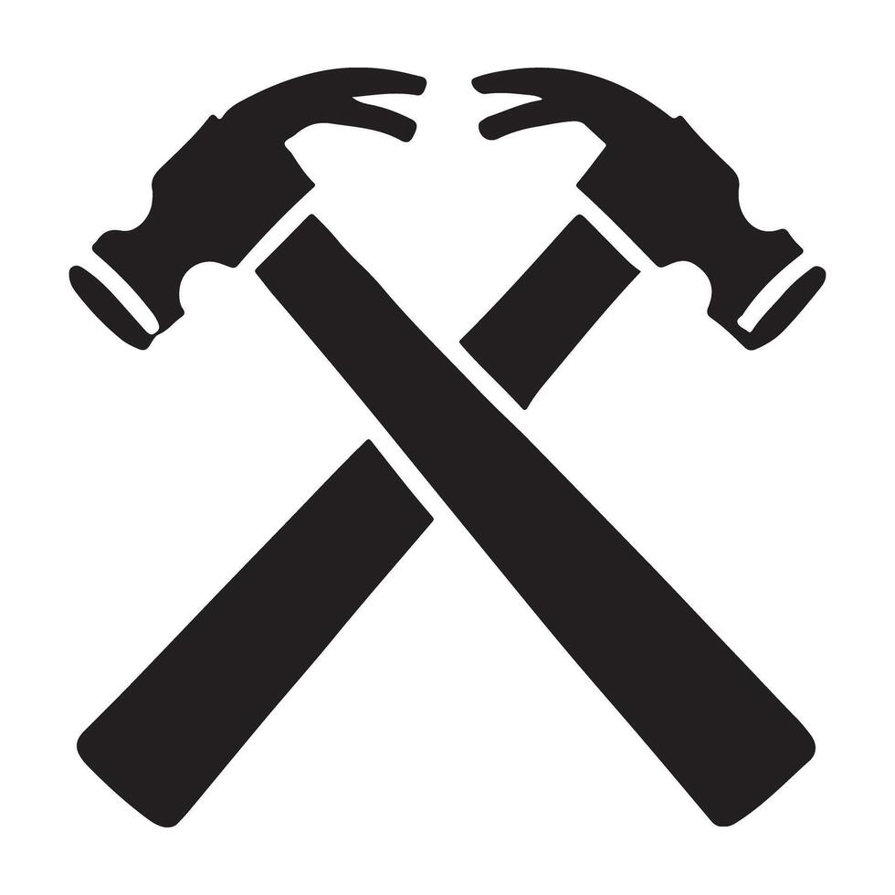 Silhouette of Crossed Hammers for Construction and Repair Projects Art vector
