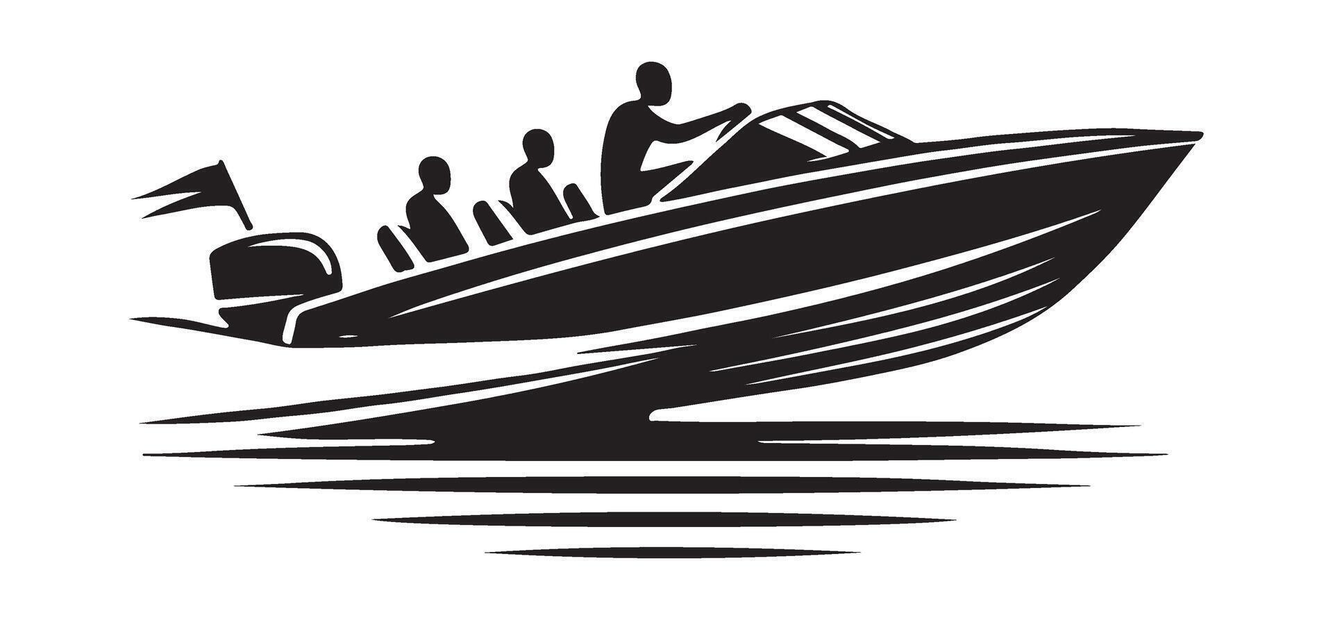 Family Boat Trip Silhouette Illustration On Serene Open Water vector