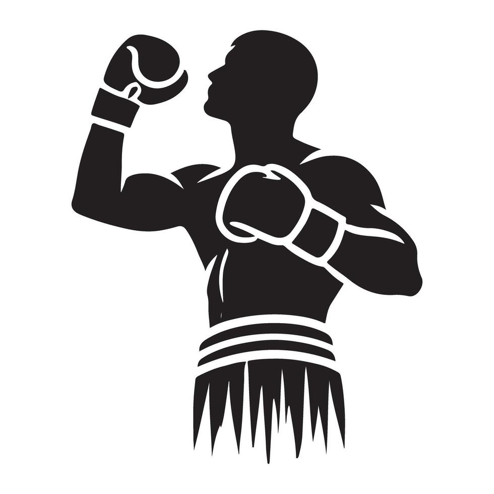 Powerful Boxer Silhouette Illustration of a Champion Celebrating Victory vector