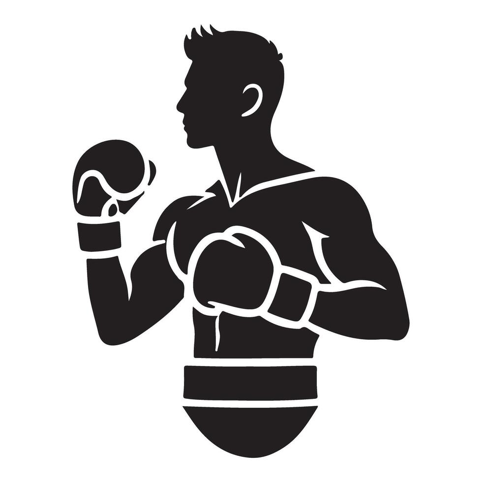 Focused Male Boxer Silhouette in Guard Position Ready to Strike vector