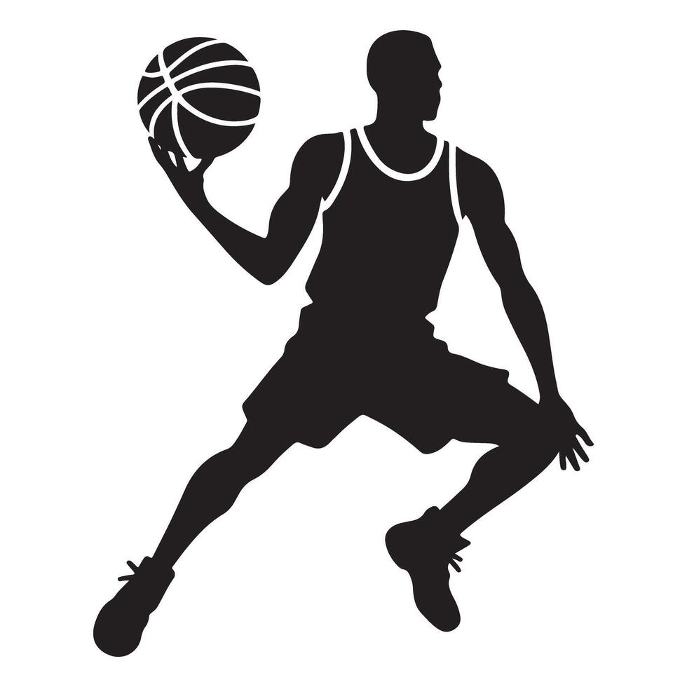 Focused Silhouette Basketball Player Holding Ball Ready to Pass vector