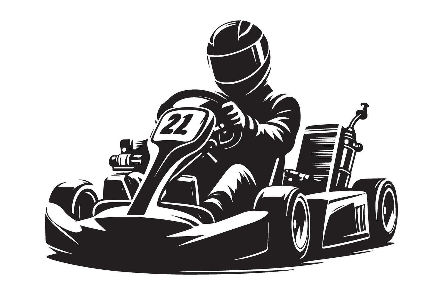 Go Kart Silhouette with Driver Helmet and Racing Number Twenty Two vector