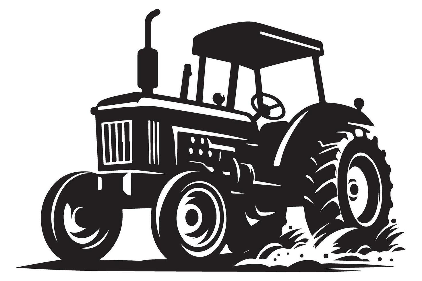 Silhouette of Modern Tractor Illustration Powerful Agricultural Machine for Farming vector