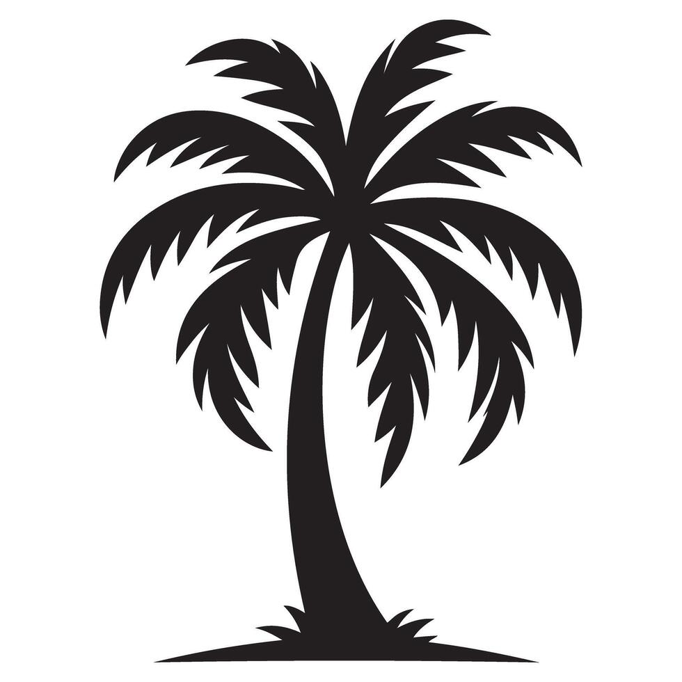 Silhouette of single palm tree on isolated tropical island vector