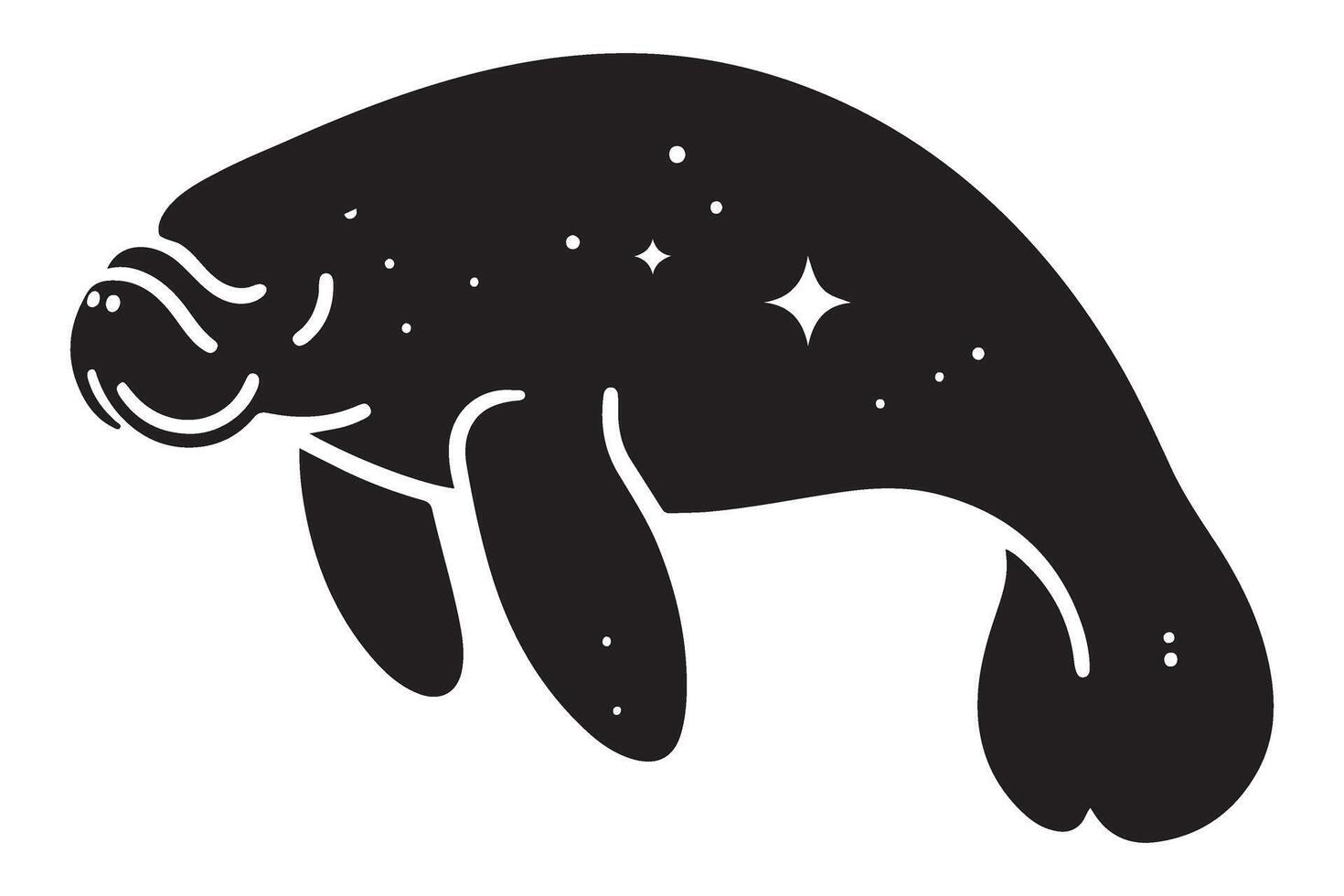 Manatee Silhouette with Stars Animal Wildlife Illustration vector