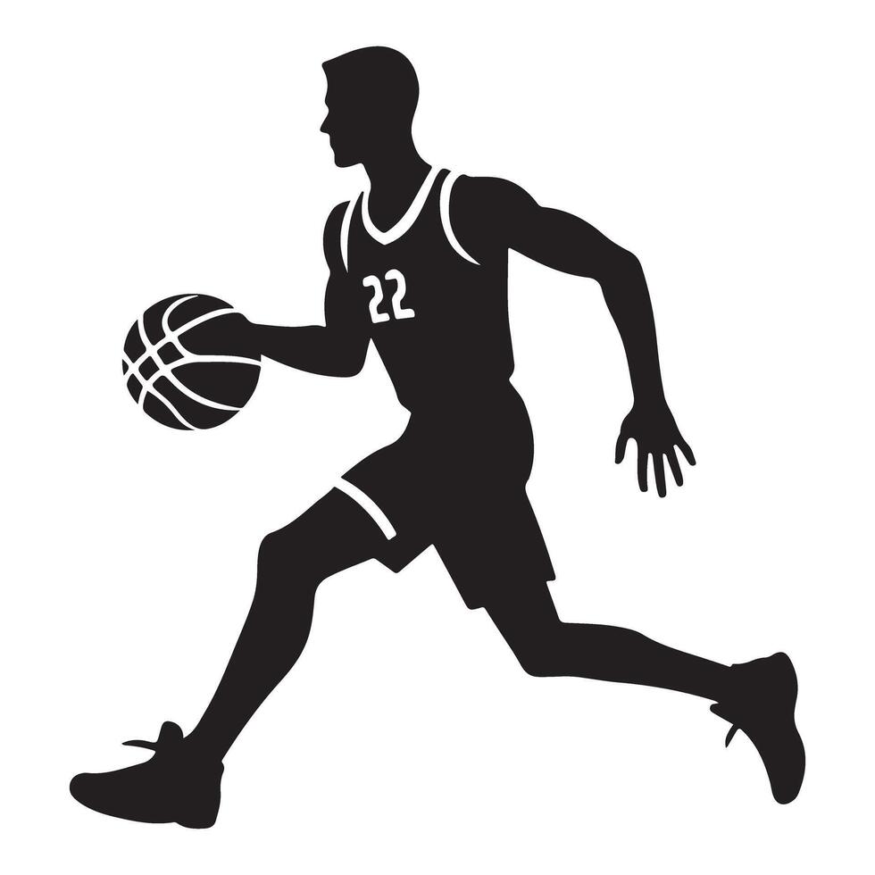 Silhouette Basketball Player Dribbling Ball Illustration Showing Athleticism vector