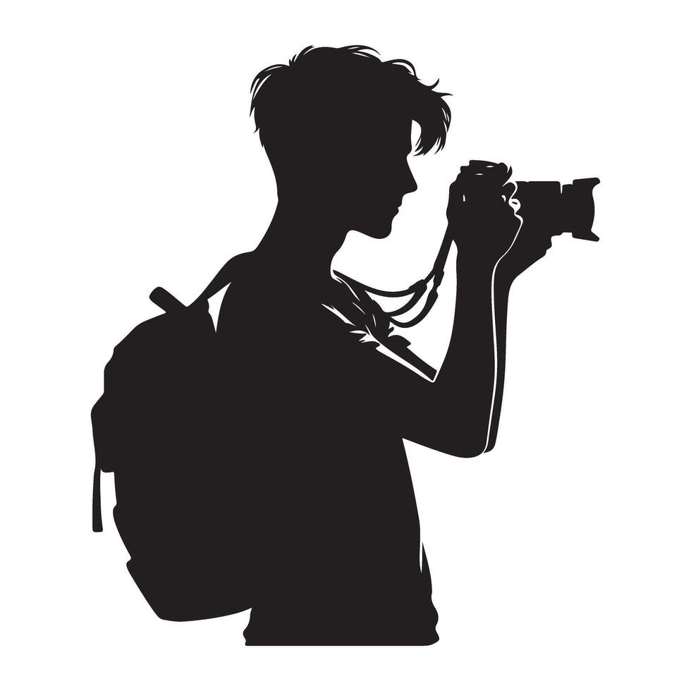 Silhouette Photographer with Backpack on a Journey Illustration vector