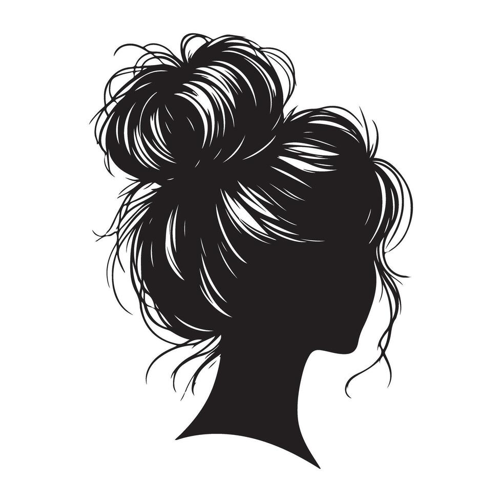 Silhouette Messy Bun Hairstyle Portrait Elegance and Casual Style Icon vector