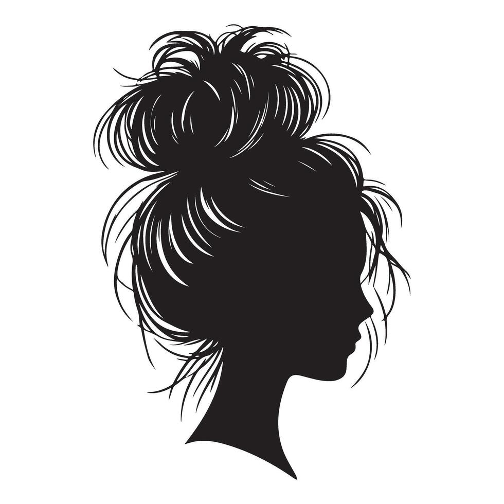 Silhouette of a Woman with Messy Bun Hairstyle Profile View vector