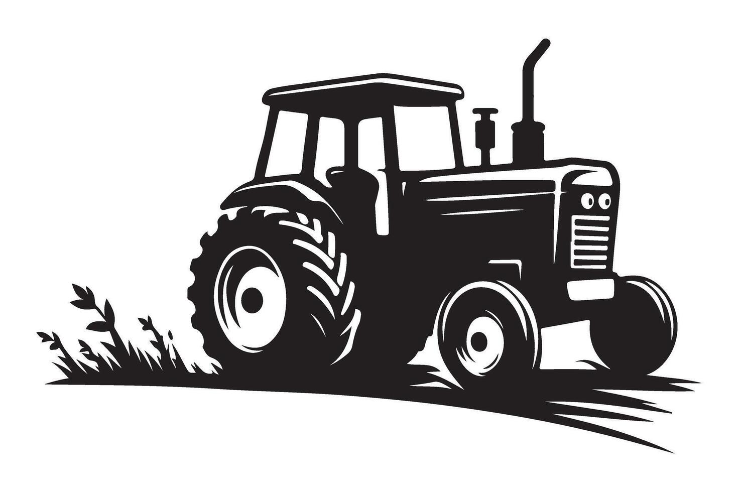 Silhouette of Agricultural Tractor Illustration Symbolizing Farm Equipment And Cultivation vector