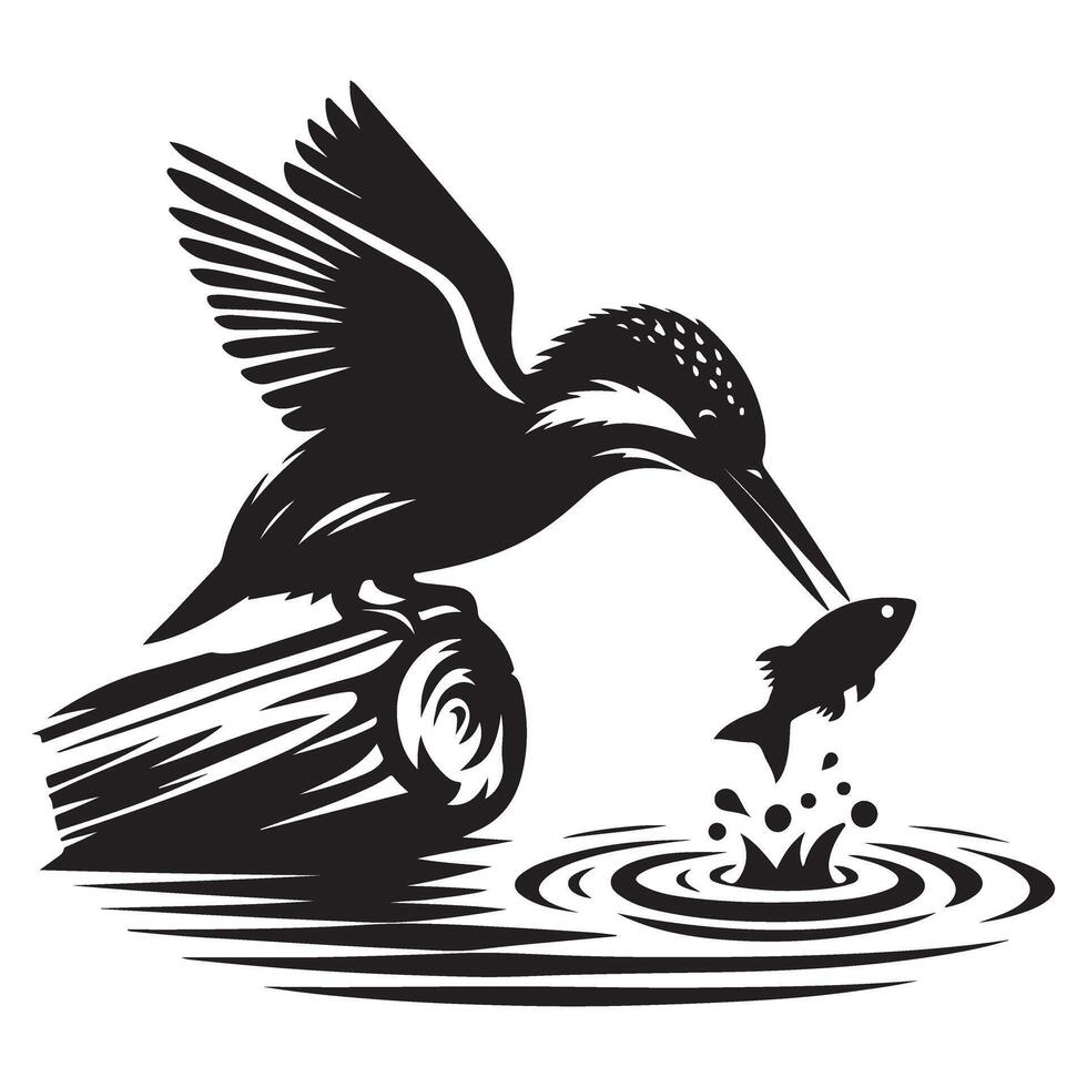 Kingfisher Bird Catching Fish Graphic Illustration Design vector