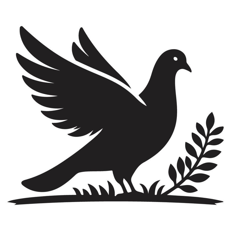 Dove of Peace Silhouette with Olive Branch Graphic Art vector