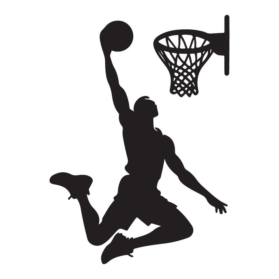 Basketball Player Silhouette Slam Dunking Sport Illustration vector