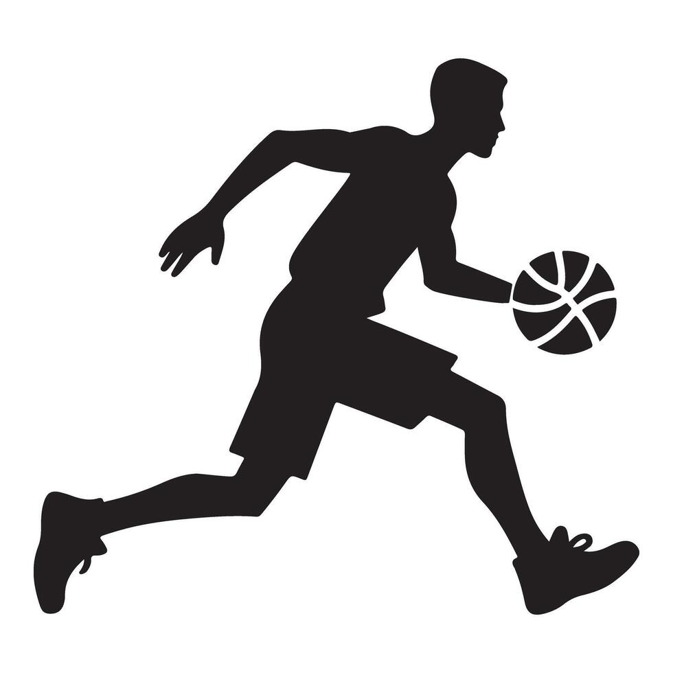Dynamic Basketball Player Dribbling Ball Silhouette Illustration Art vector