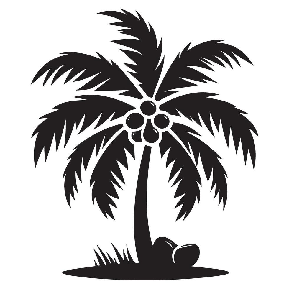 Detailed Palm Tree Silhouette Illustration with Coconuts Image vector