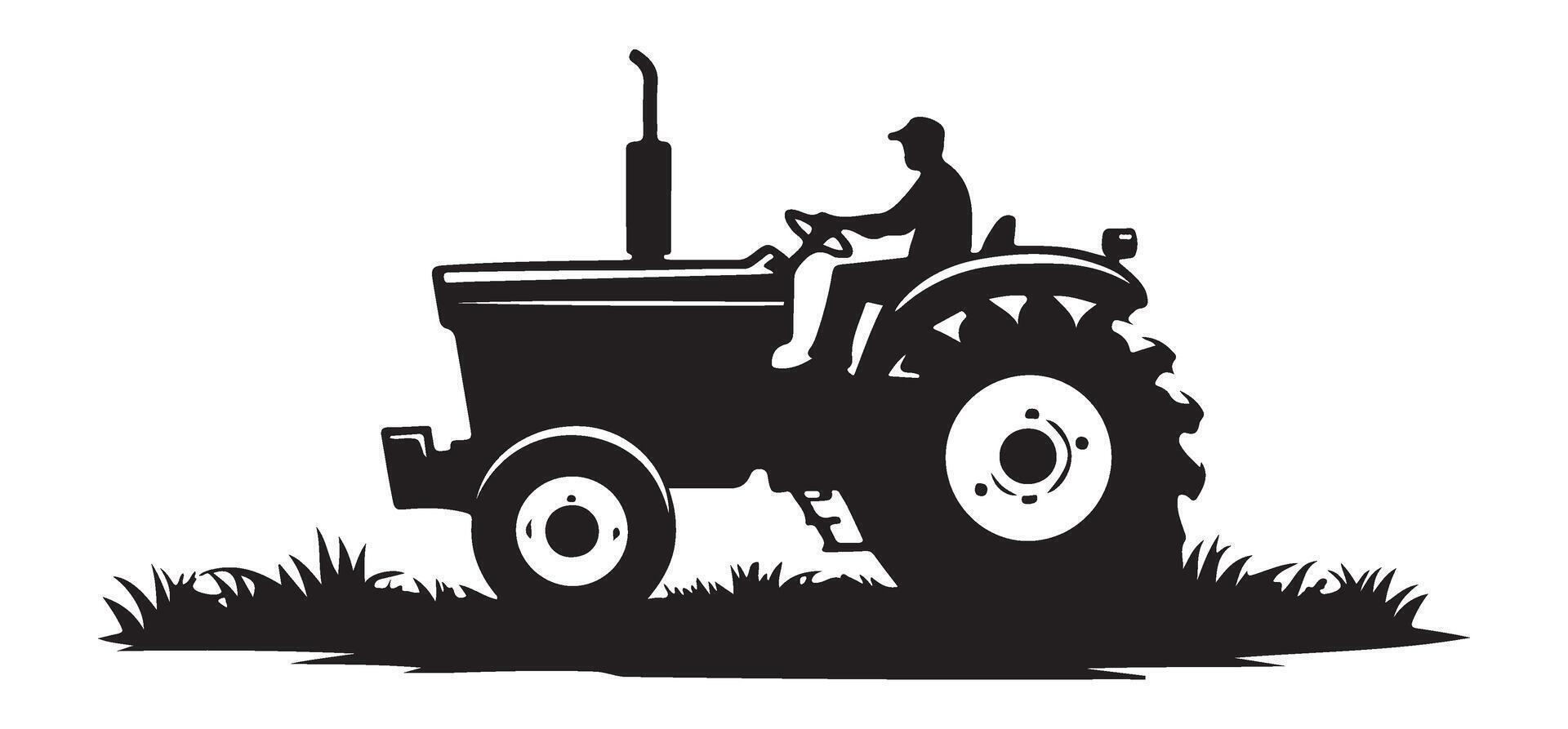 Simple Tractor Silhouette on a Grassy Field for Agricultural Needs vector