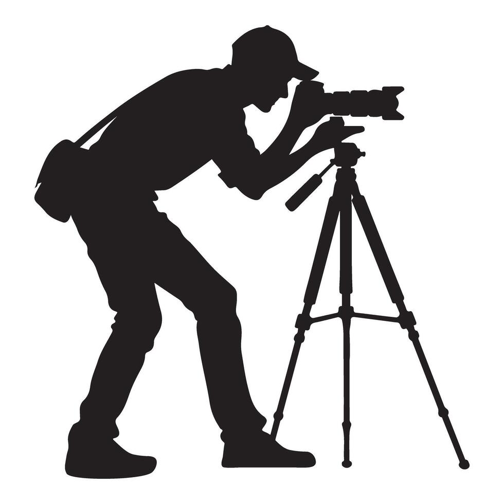 Professional Photography Silhouette Shooting Pictures with Camera Tripod Setup vector