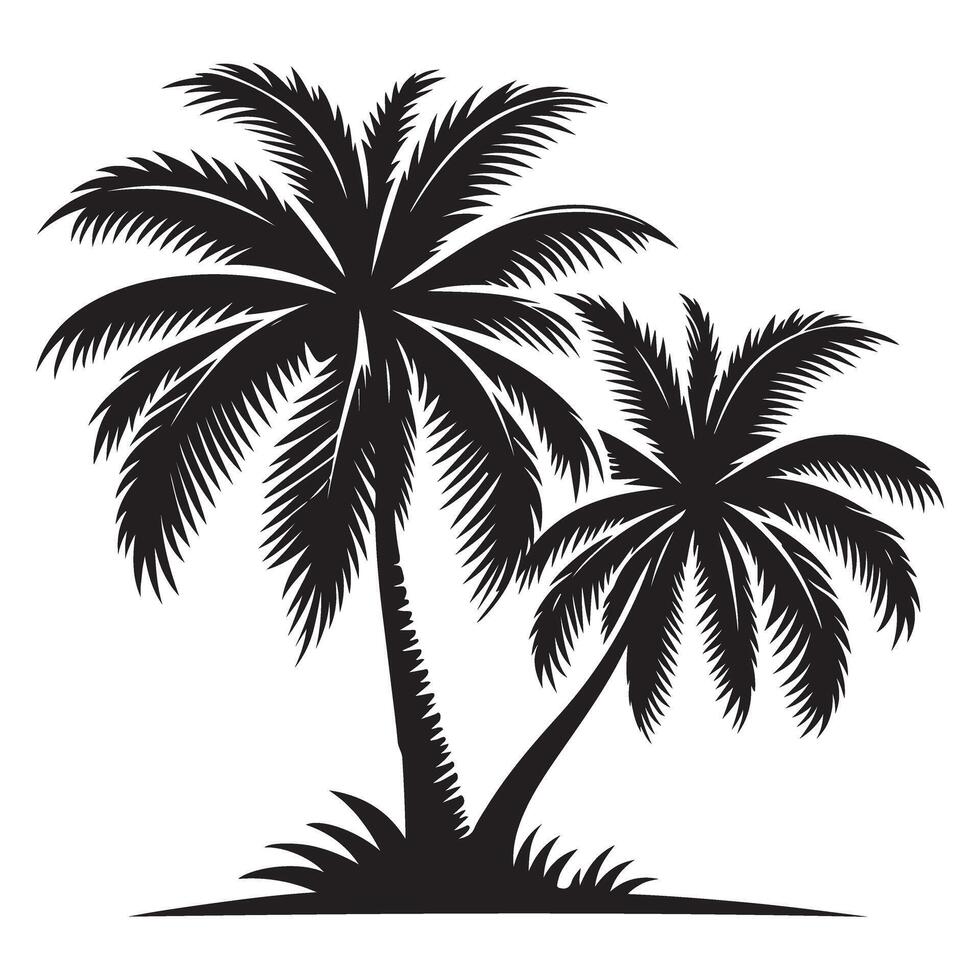 Two Silhouette Palm Trees on a Tropical Island Illustration vector