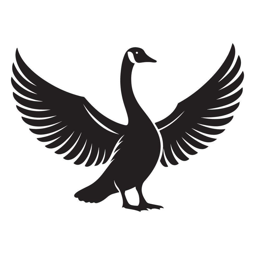 Goose Spreading Wings Silhouette Detailed Graphic Illustration vector