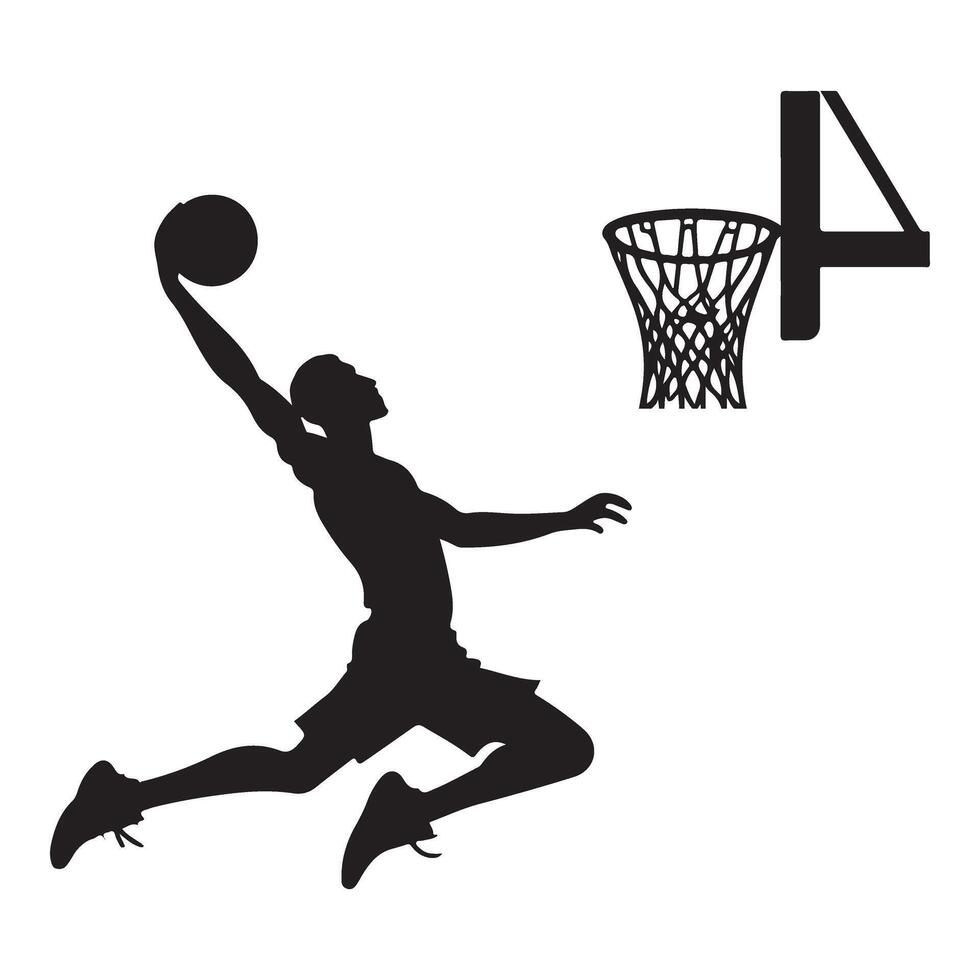 Silhouette of Athlete Dunking Basketball Sports Action and Team vector