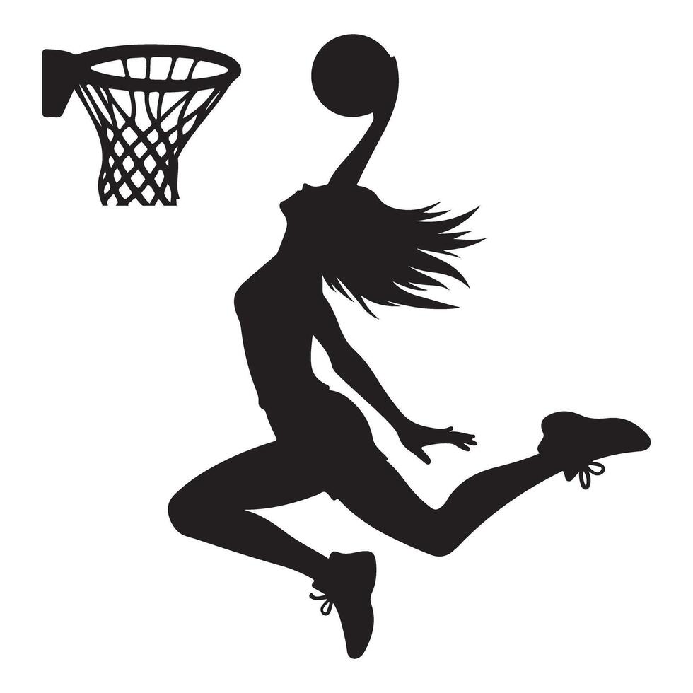 Female Basketball Player Silhouette Dunking Illustration for Sports Designs vector