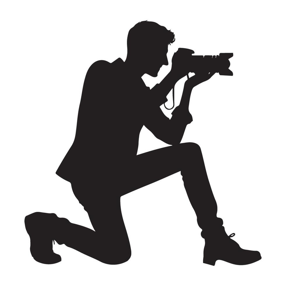 Photographer Kneeling Down Silhouette Taking Picture Graphic vector