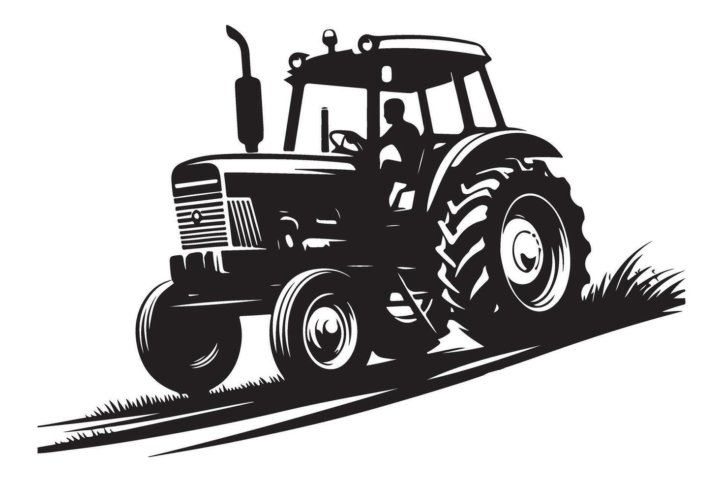 Tractor Silhouette Illustration Plowing Field Agriculture Industry Artwork vector