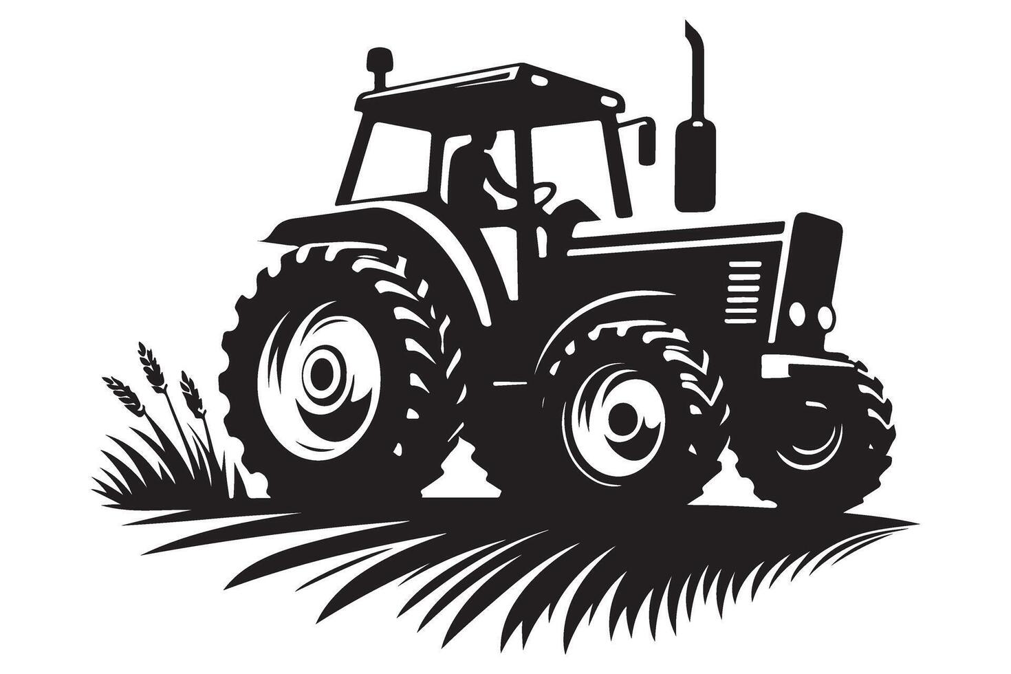 Farm Tractor Silhouette Working Field Agriculture Machine Illustration vector